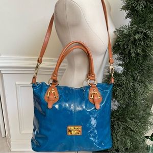 Valentina Blue Patent Leather Tote Bag